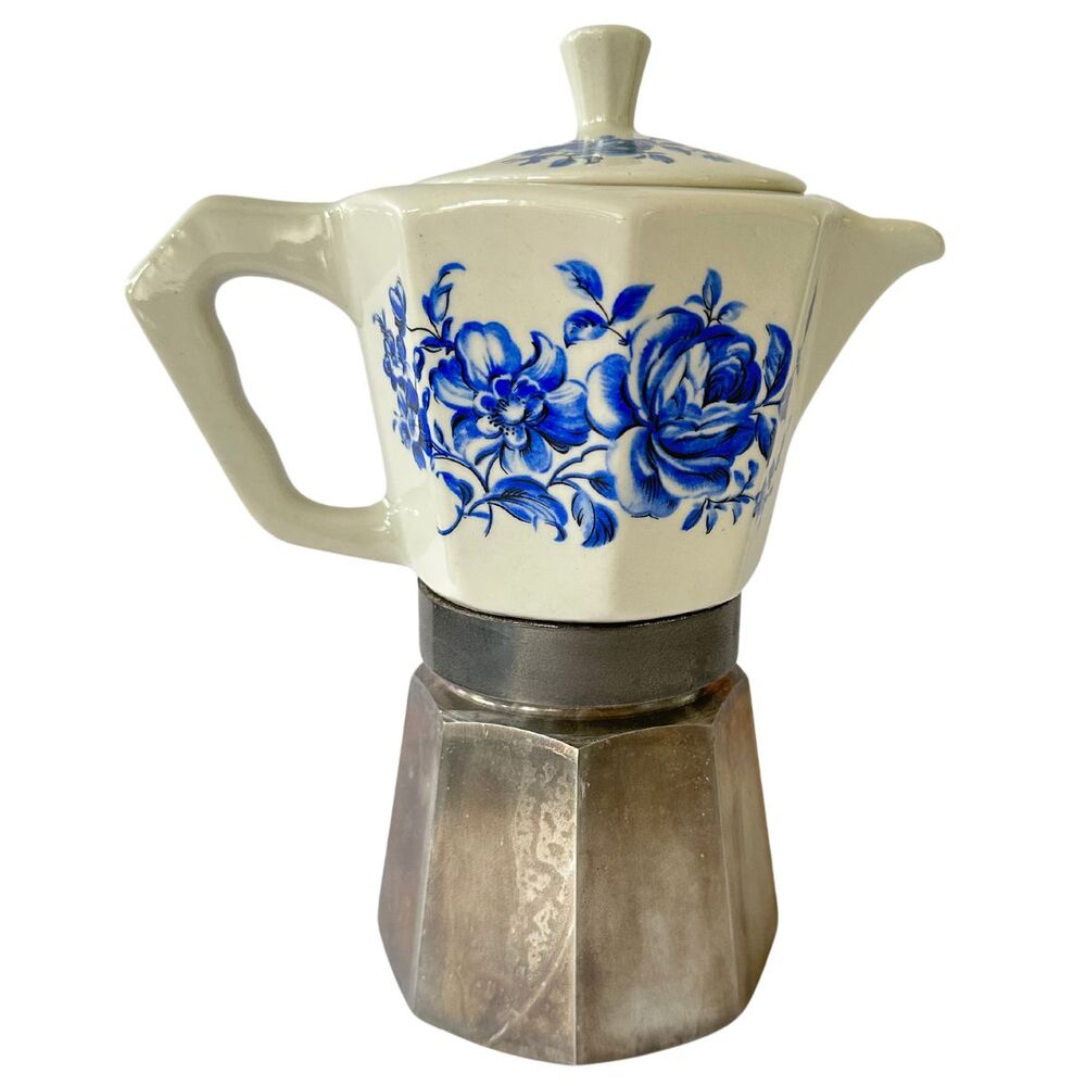 Vintage Ceramic Floral Top Espresso Coffee Maker Flory Express Made in Italy